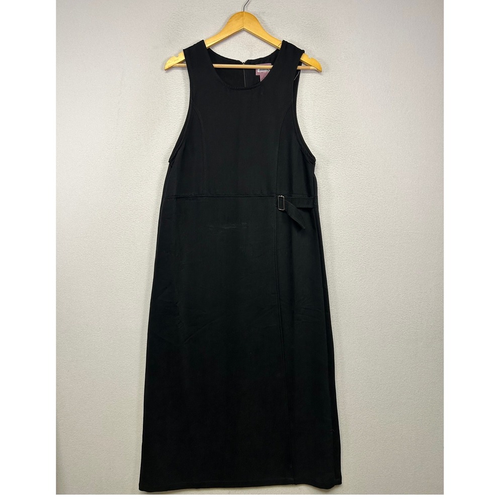 Minimalist Premier International Women M Black Sleeveless Buckle Wrap Midi Dress